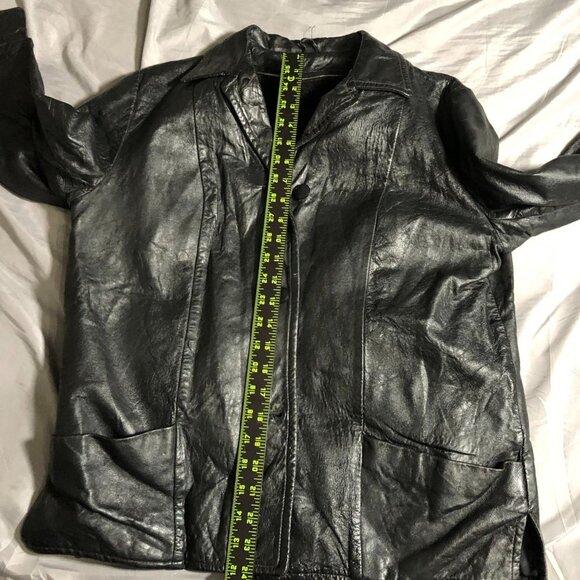 Women's Leather Jacket Black Blazer 8-10 Collared Button Front Classic - Picture 6 of 16